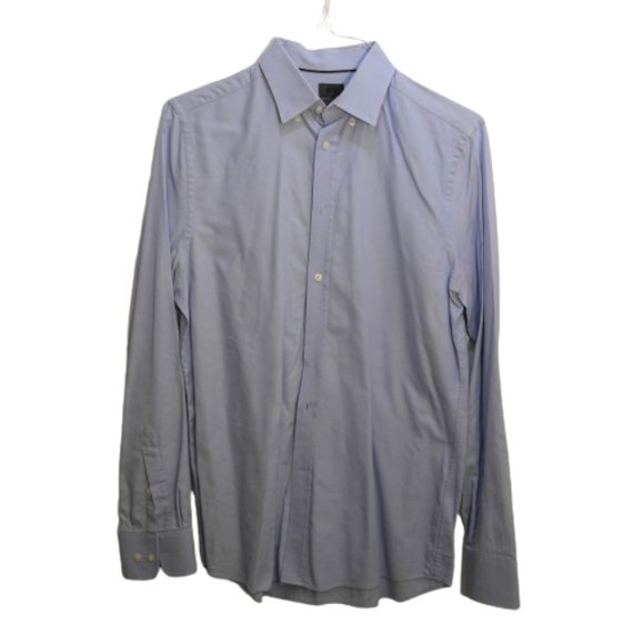 H&M Men's Textured Long Sleeve Straight Hem Dress Shirt in Light Blue Size 15 - Picture 1 of 6
